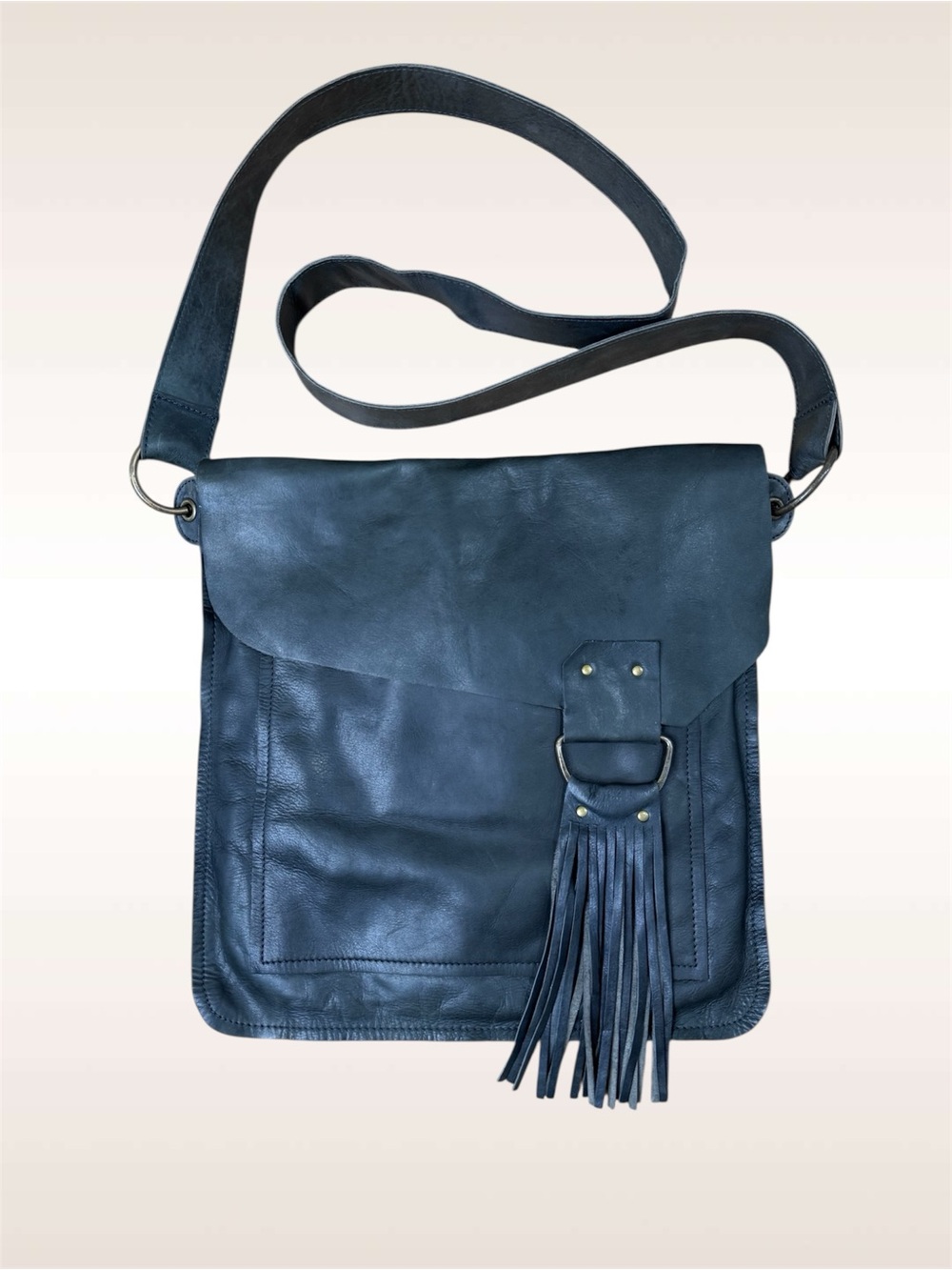 Lisa Leonard Dark Olive Green Genuine Leather Fringe Crossbody Bag
